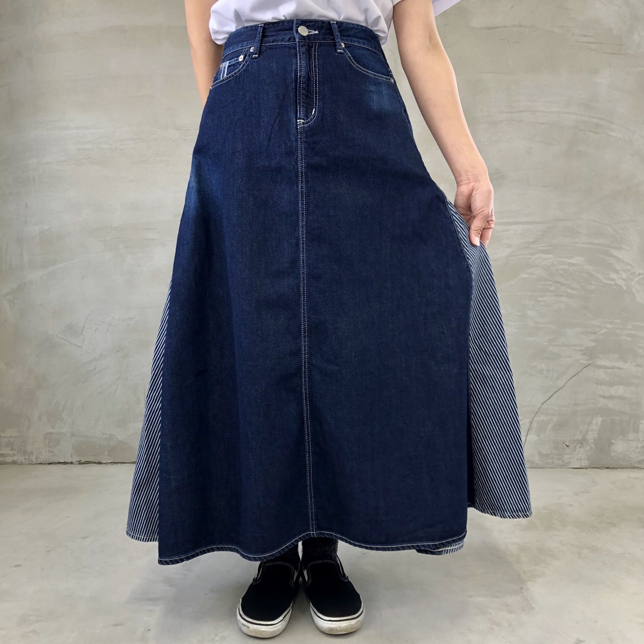 TUCK SKIRT / INDIGO×HICKORY