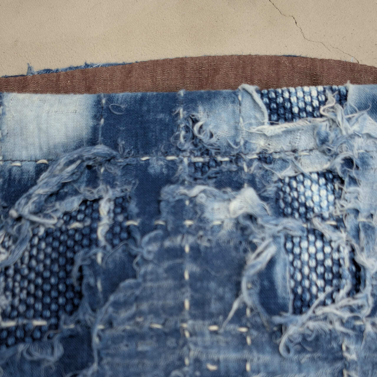 “DENTO” SASHIKO DRAWSTRING BAG BORO ver