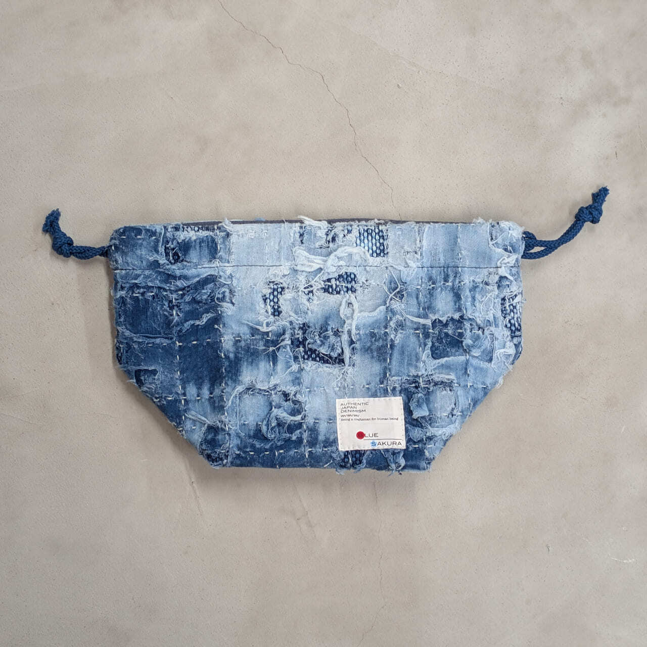 “DENTO” SASHIKO DRAWSTRING BAG BORO ver