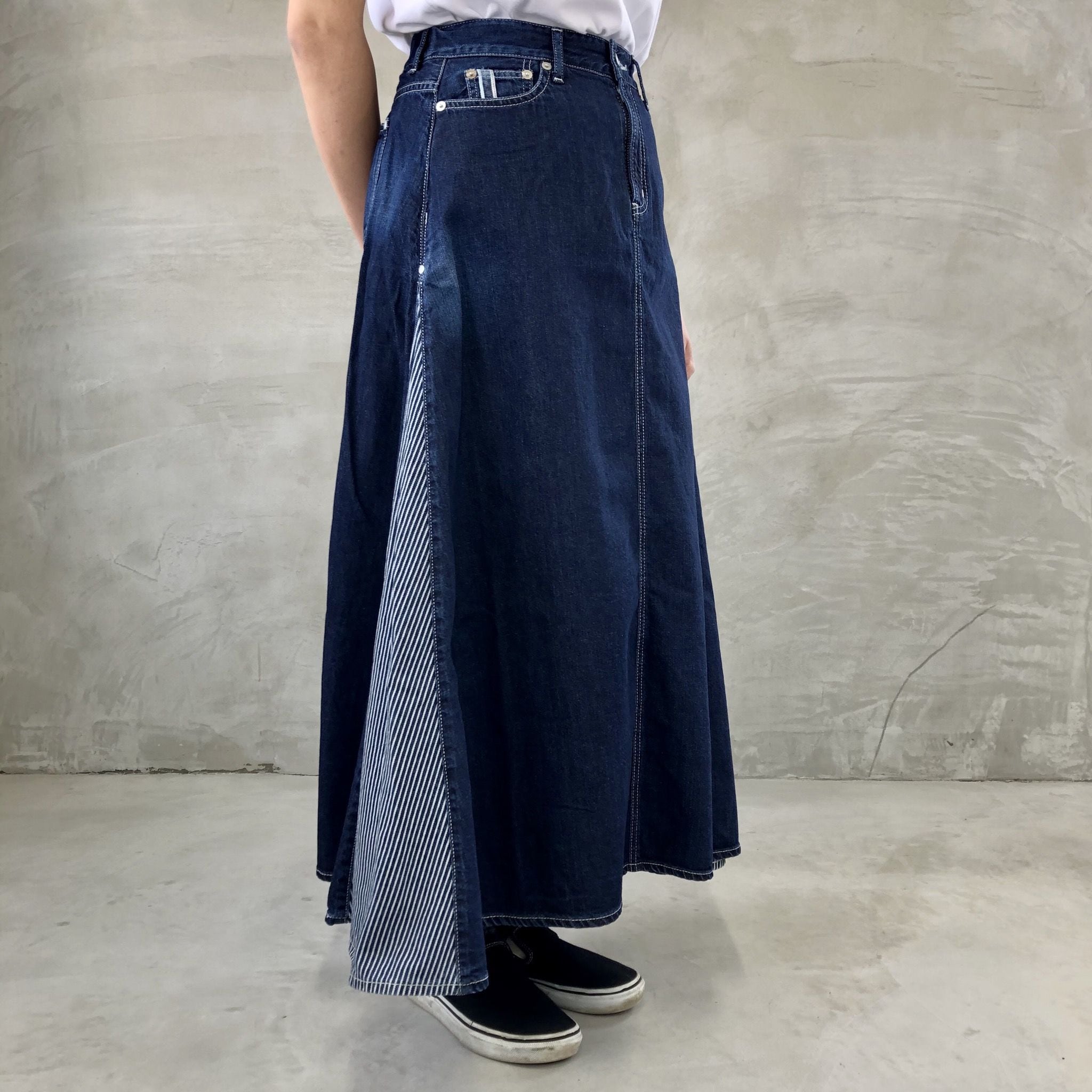 TUCK SKIRT / INDIGO×HICKORY