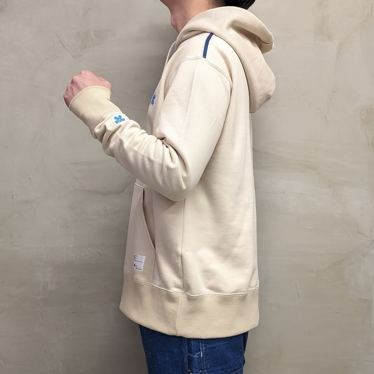 CLASSIC VINTAGE HOODIE ""BLUE SAKURA LOGO"" / BEIGE