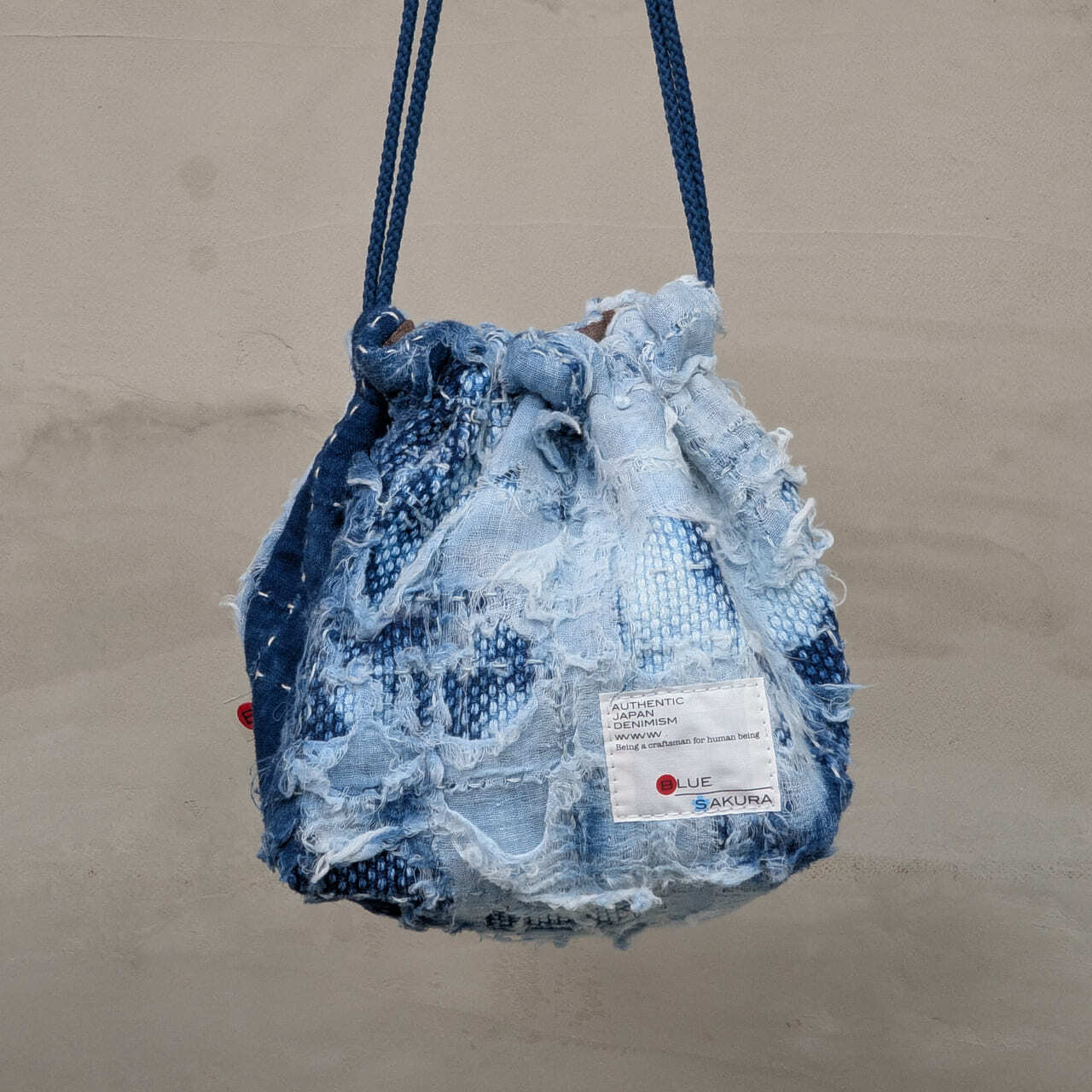 “DENTO” SASHIKO DRAWSTRING BAG BORO ver