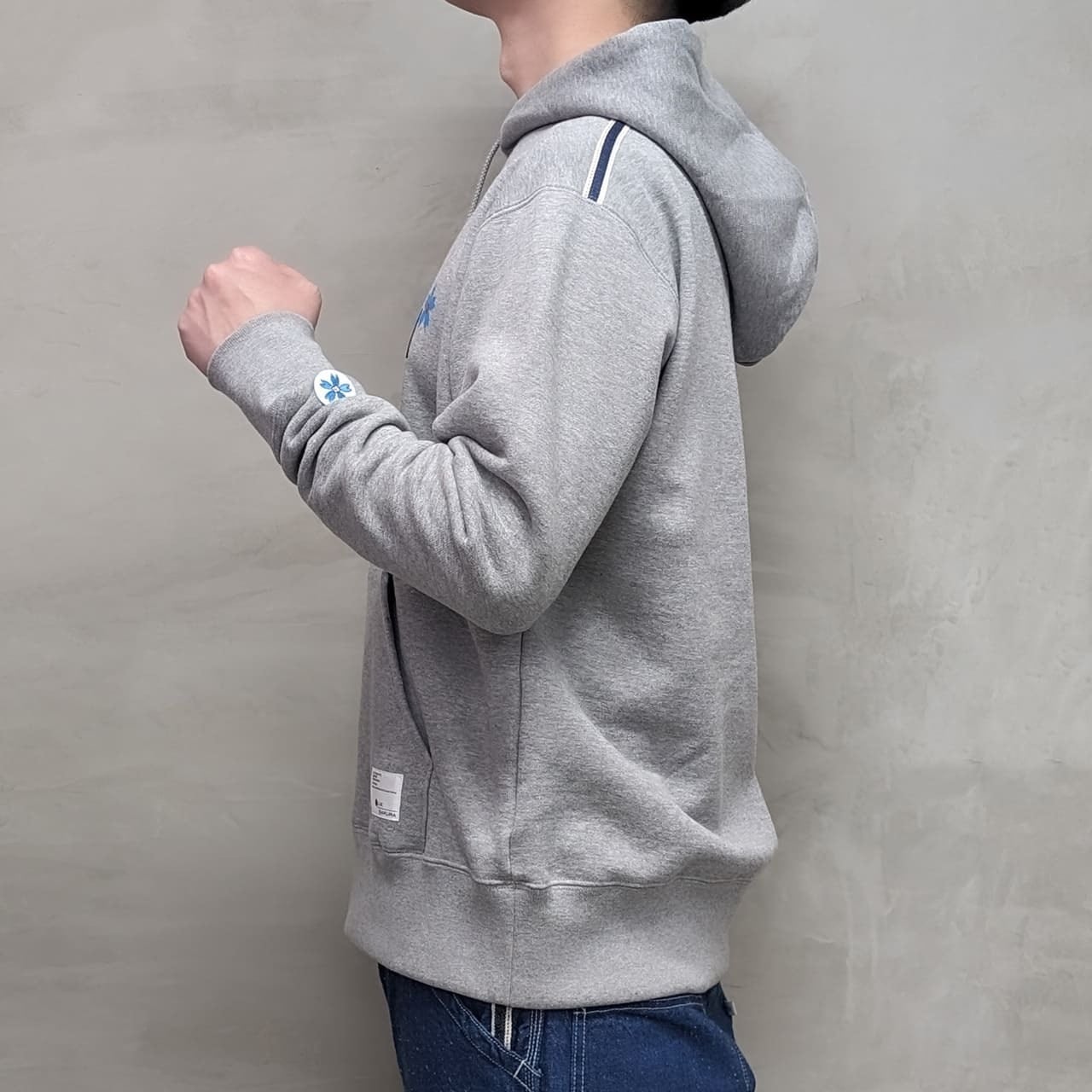 CLASSIC VINTAGE HOODIE ""BLUE SAKURA LOGO"" / GRAY