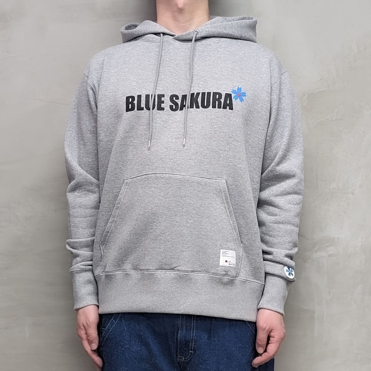 CLASSIC VINTAGE HOODIE ""BLUE SAKURA LOGO"" / GRAY