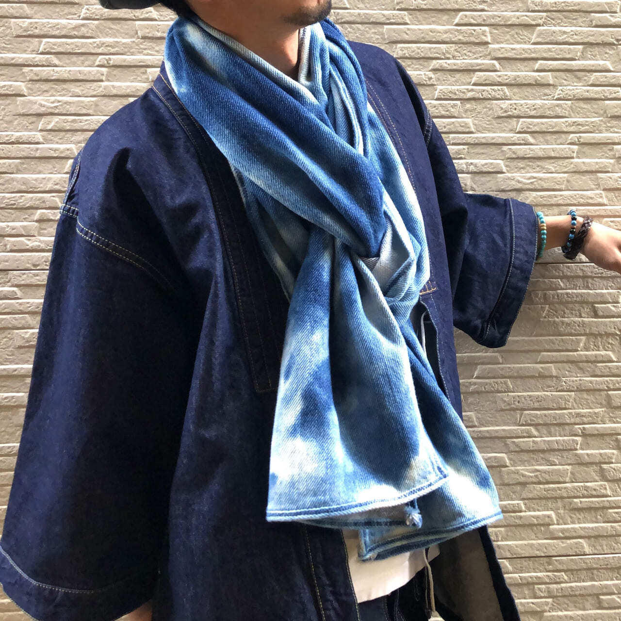 KNIT DENIM STOLE ［BLEACH］
