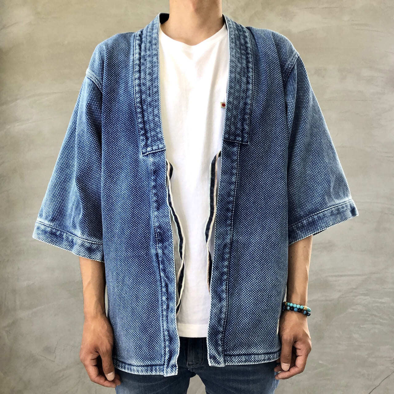 DENTO"" SASHIKO KIMONO JACKET ［SHORT SLEEVE］ / L-INDIGO