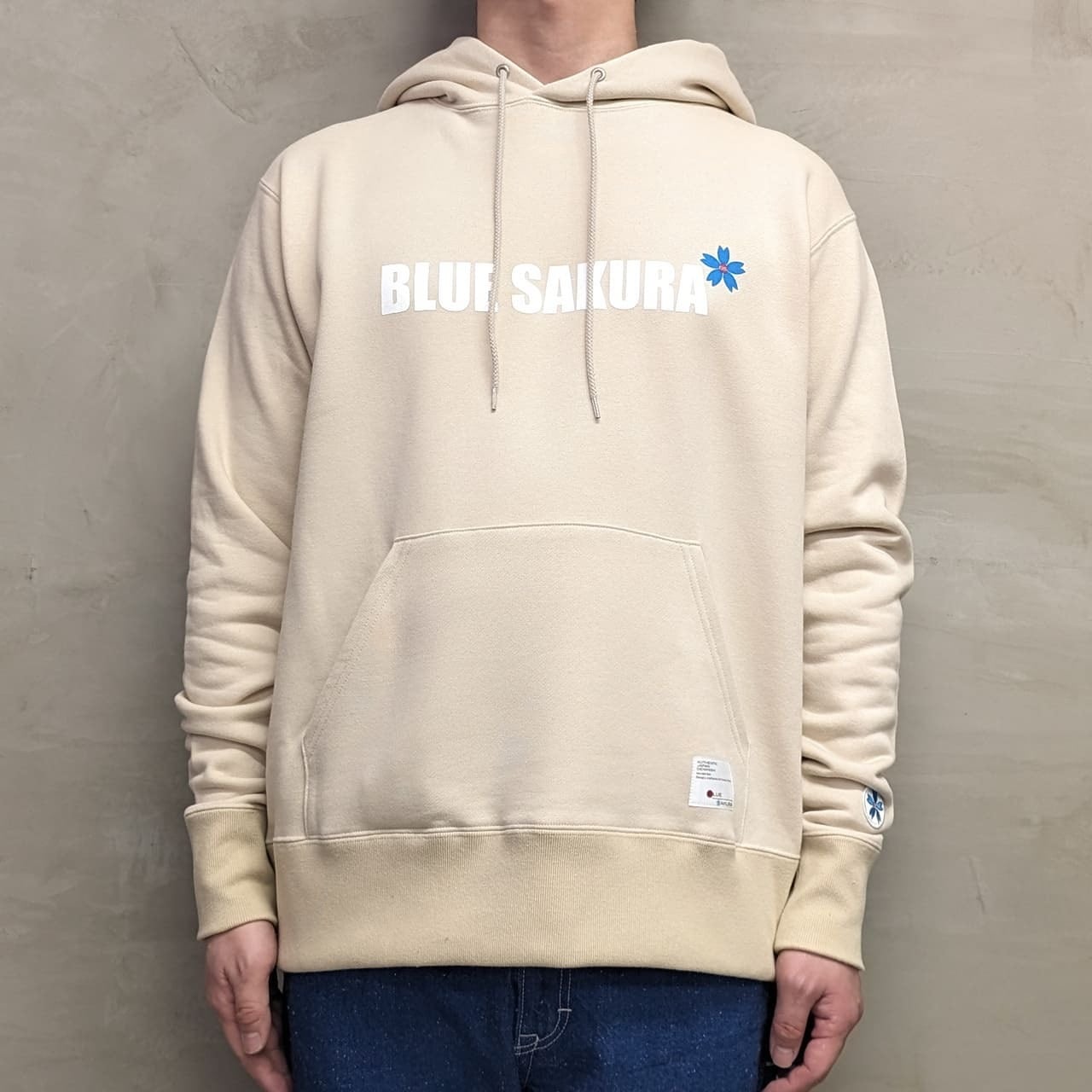 CLASSIC VINTAGE HOODIE ""BLUE SAKURA LOGO"" / BEIGE