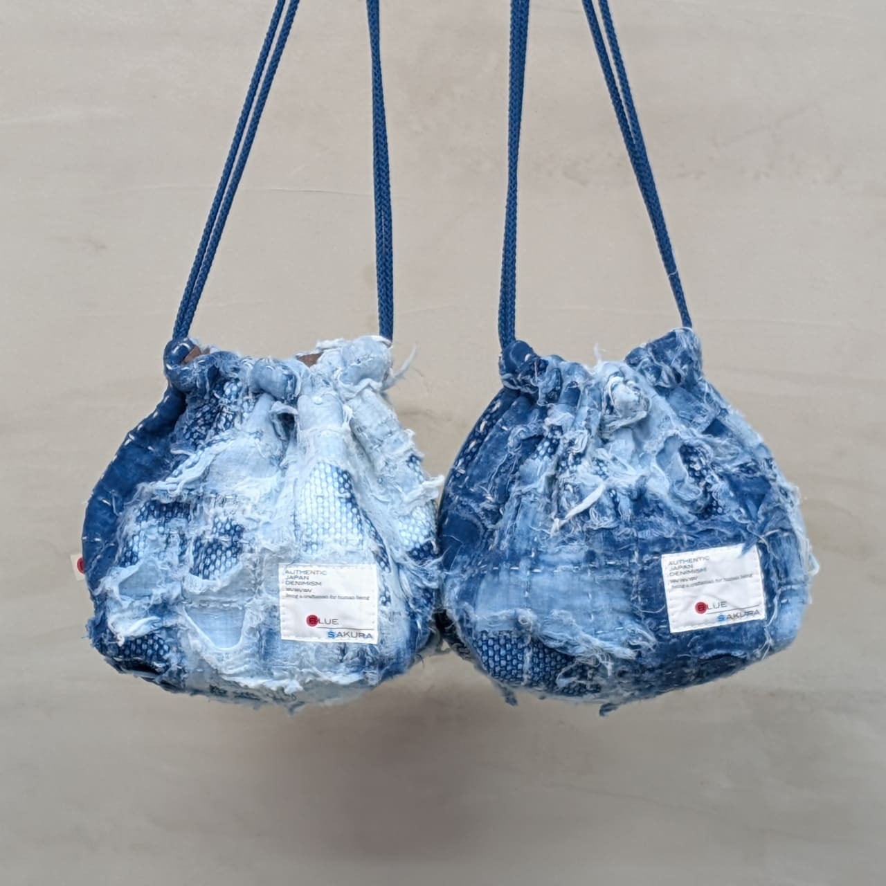 “DENTO” SASHIKO DRAWSTRING BAG BORO ver