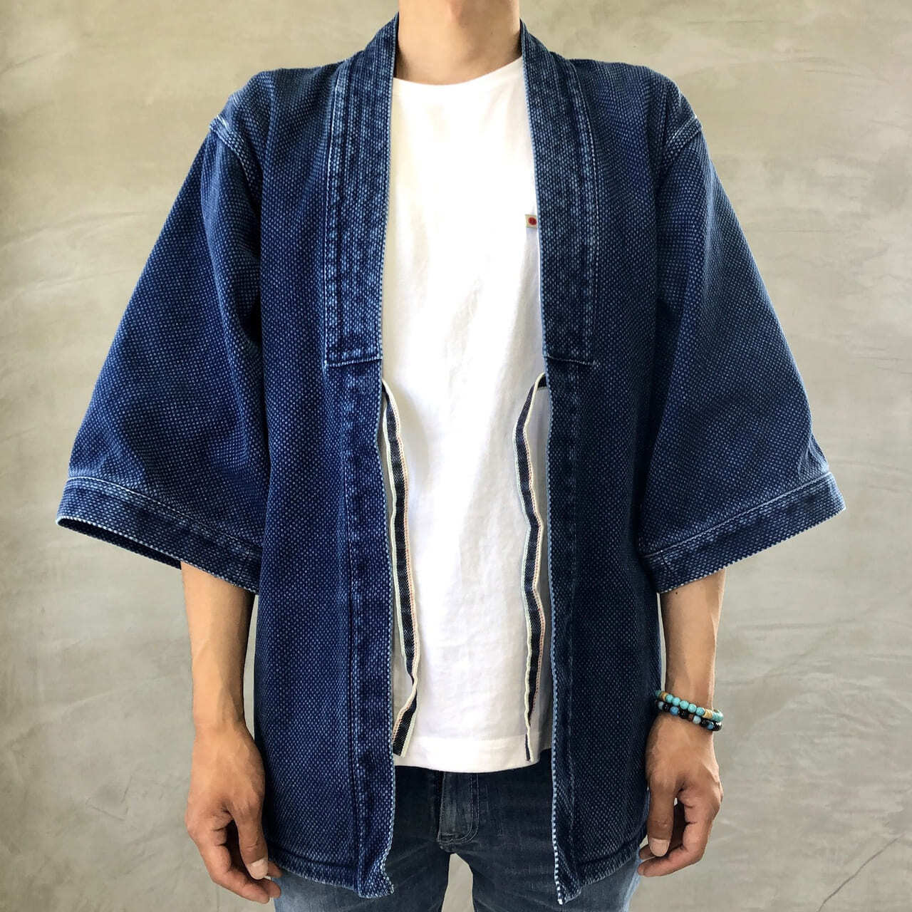 DENTO"" SASHIKO KIMONO JACKET ［SHORT SLEEVE］ / INDIGO
