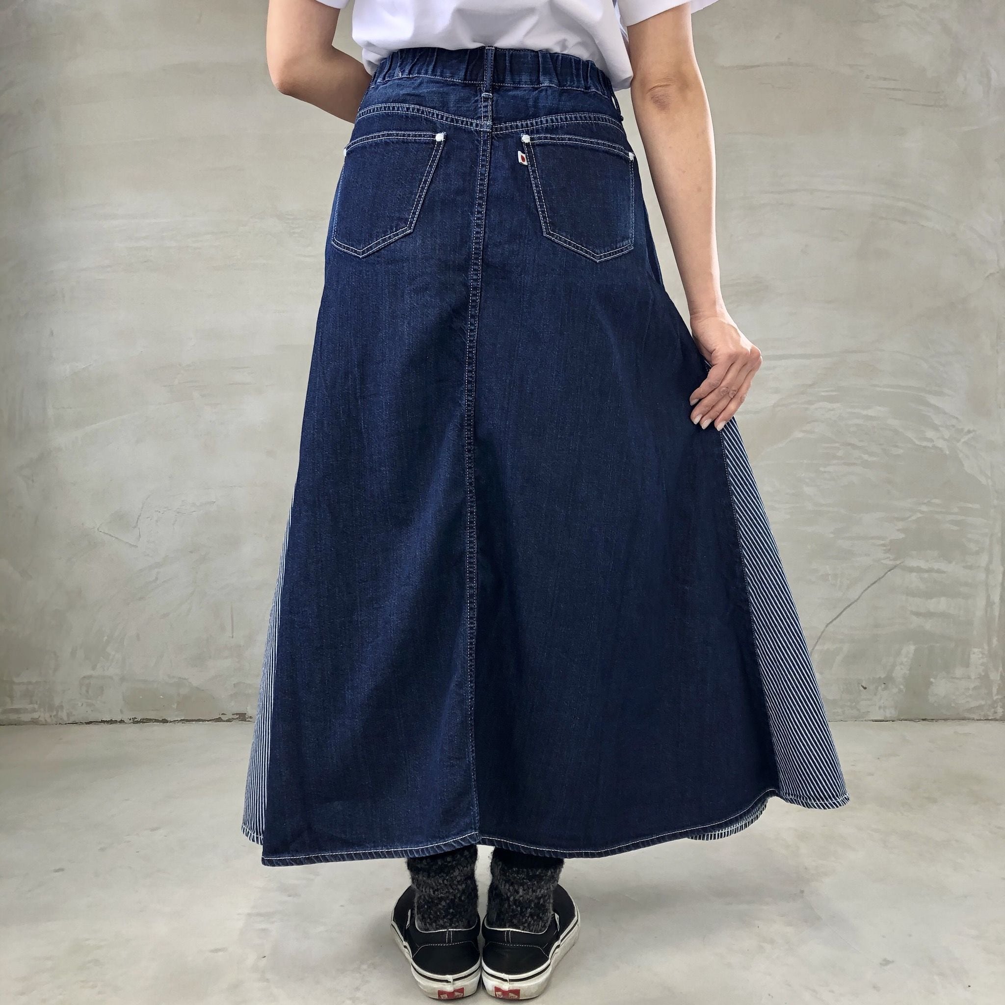 TUCK SKIRT / INDIGO×HICKORY